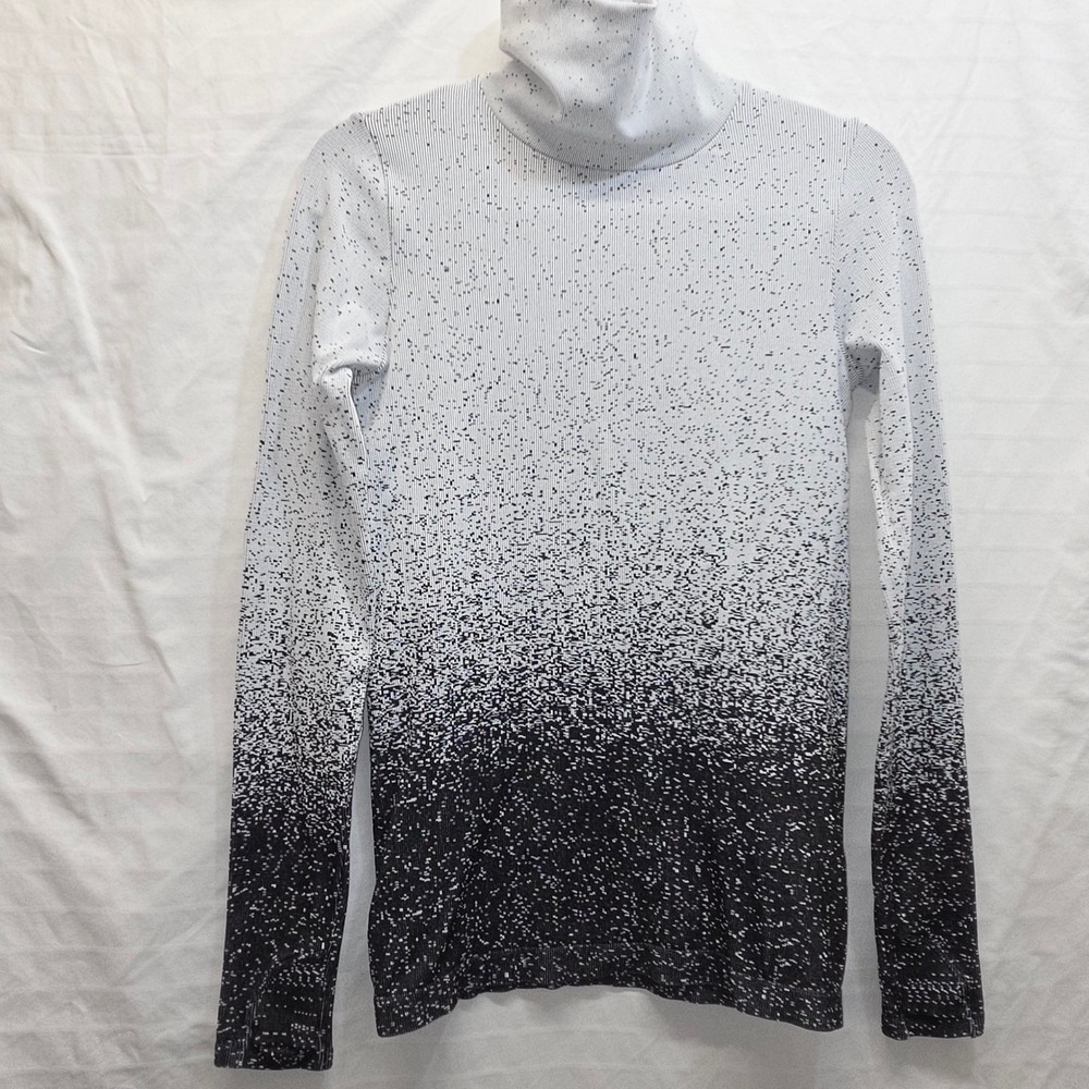 Athleta Flurry Base Layer Ombre Turtleneck Black White Speckle 354424 Womens S